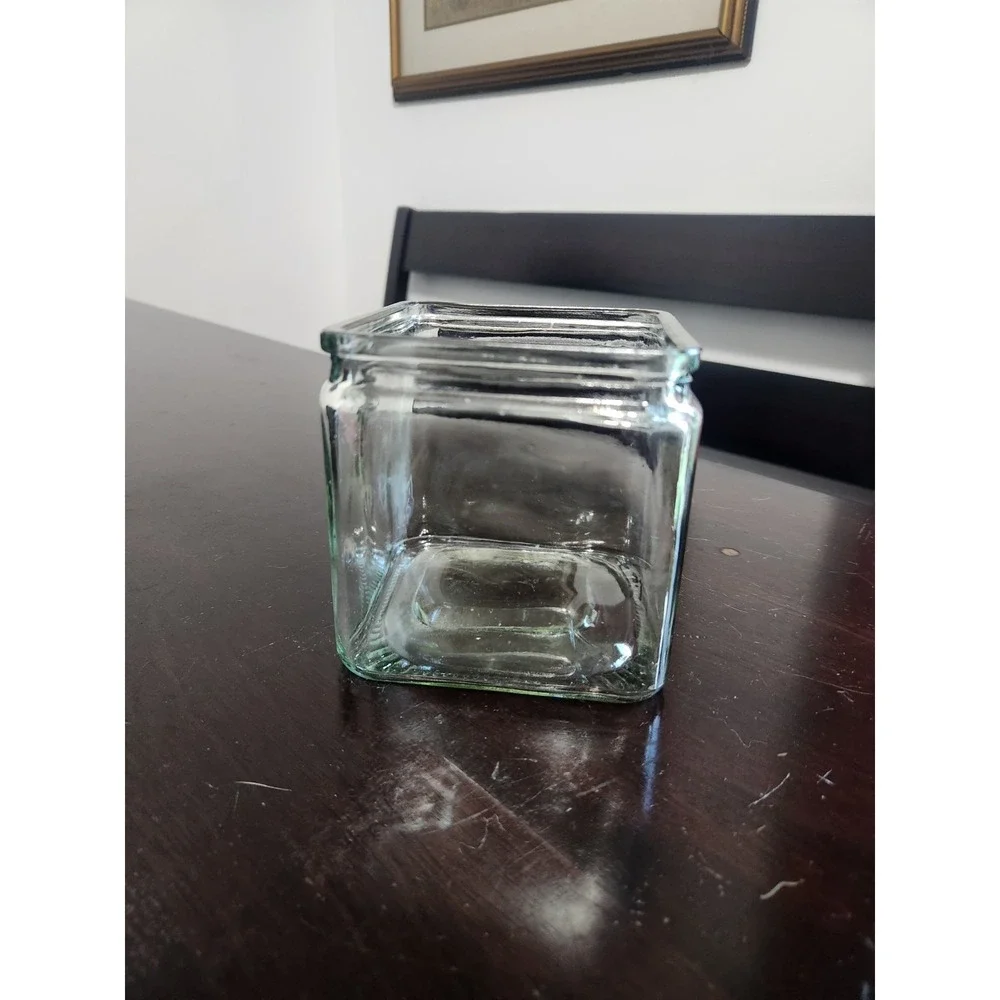 Clear Square Glass Storage Jar Canister, Missing Lid, 7oz 3in Traditional